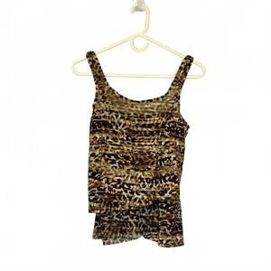 Miracle Suit Ruffle Leopard Swim Tankini Top Sz 8